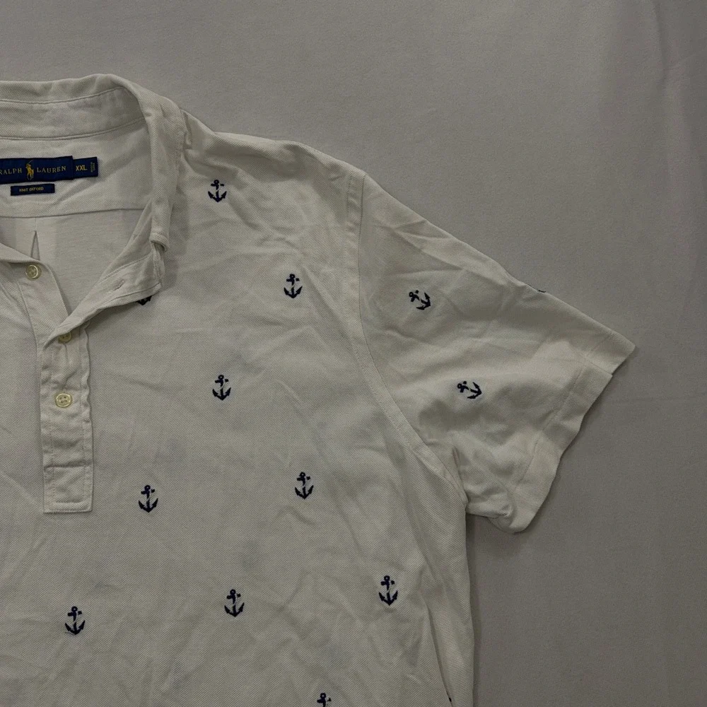 Ralph Lauren Polo Shirt Knit Oxford Anchor Embroidery White Mens XXL